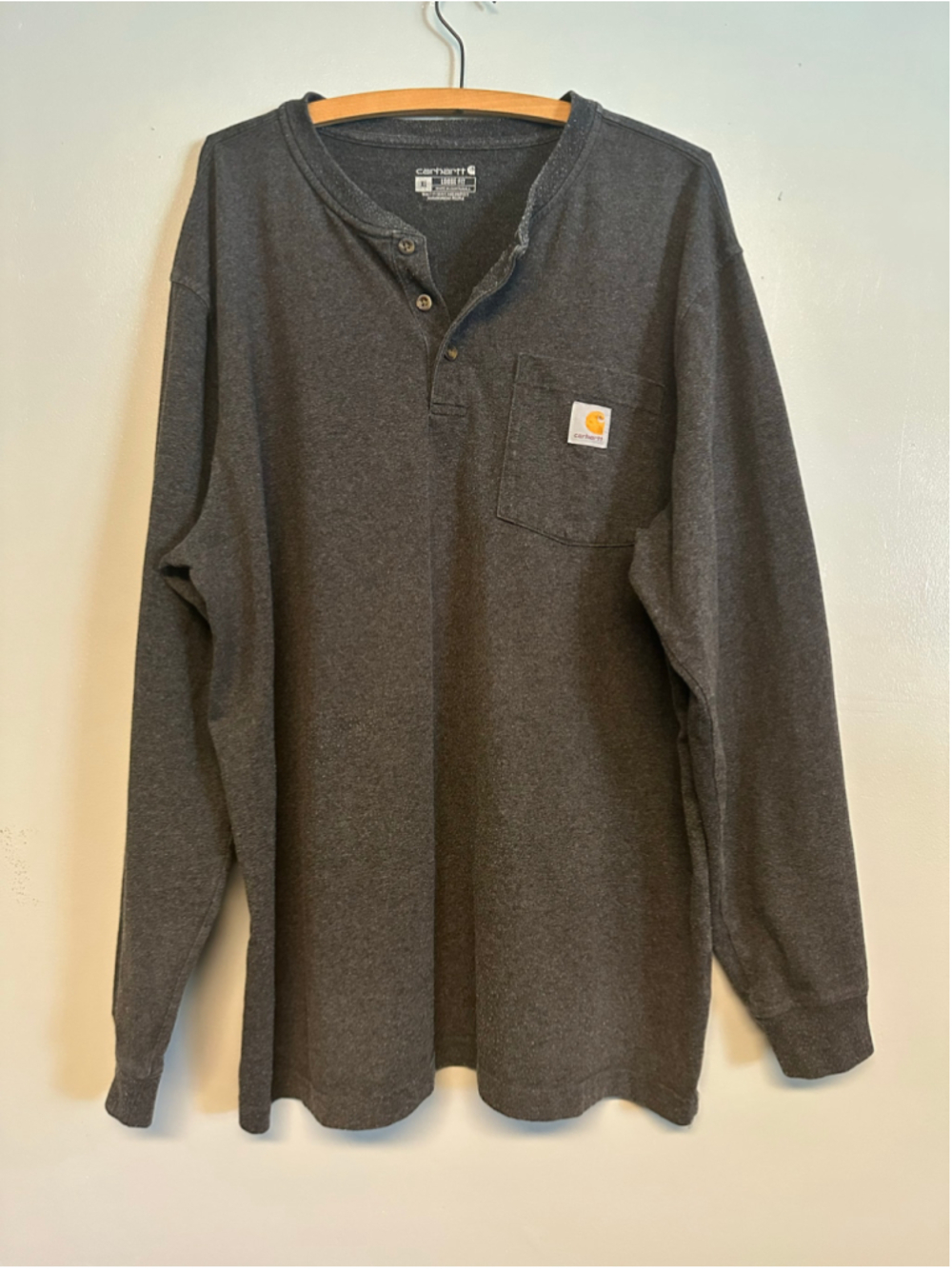 Carhartt Long Sleeve Henley Tee Shirt Grey Size Size XL